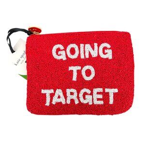 Kate Spade Beaded Pouch "Going To Target" Red White NWT 8" X 6" Wristlet